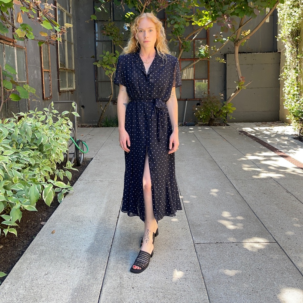 ‘90s Vintage Polkadot Navy Dress